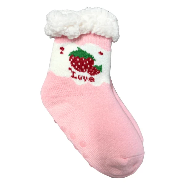 Short Pink Socks with Strawberry Design