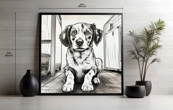 Black and White Dog Illustration Canvas – Home Decor